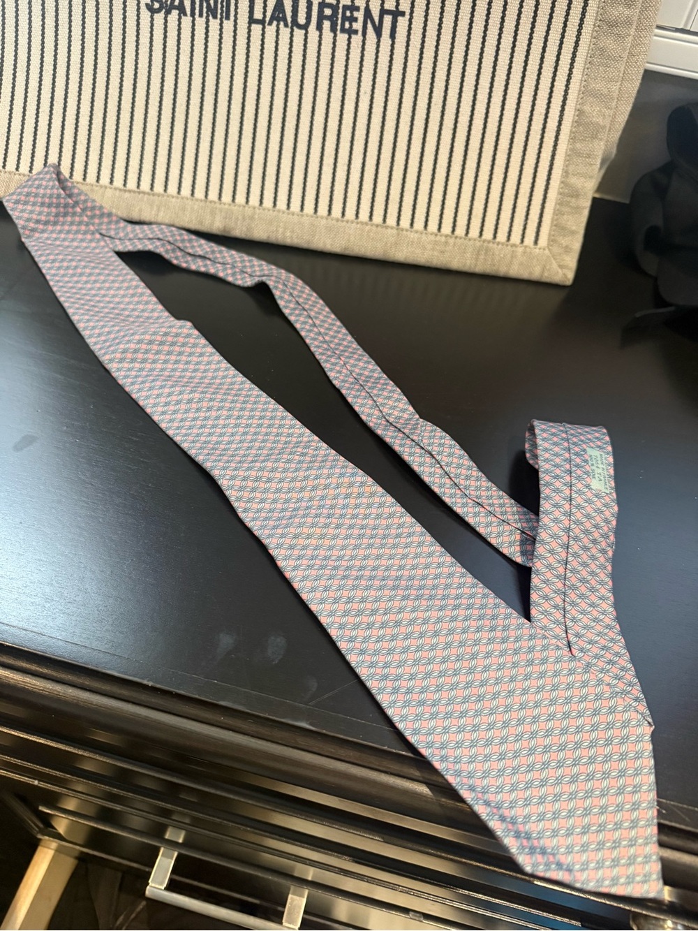 Vintage Hermes Pink and Light Blue Geometric Silk Tie